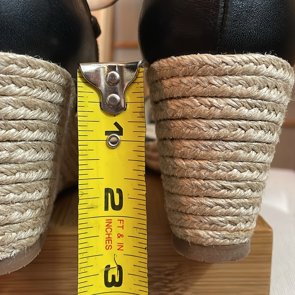 L.K. Bennett Black Leather Nellie Peep Toe Espadrille Wedge Heel EU 37.5 /US 7 - Picture 13 of 16
